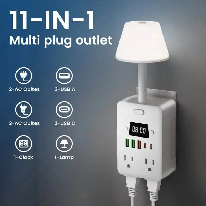 11-In-1 Desktop Power Hub – Integrated Desk Lamp, Digital Clock, Usb Charging Ports, And Surge Protection 1