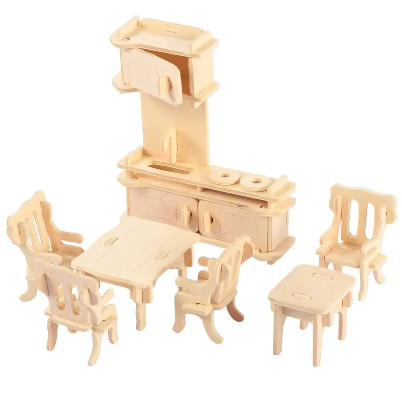 3D Wooden Dollhouse Furniture Building Kit – Assembly Puzzle Set 1