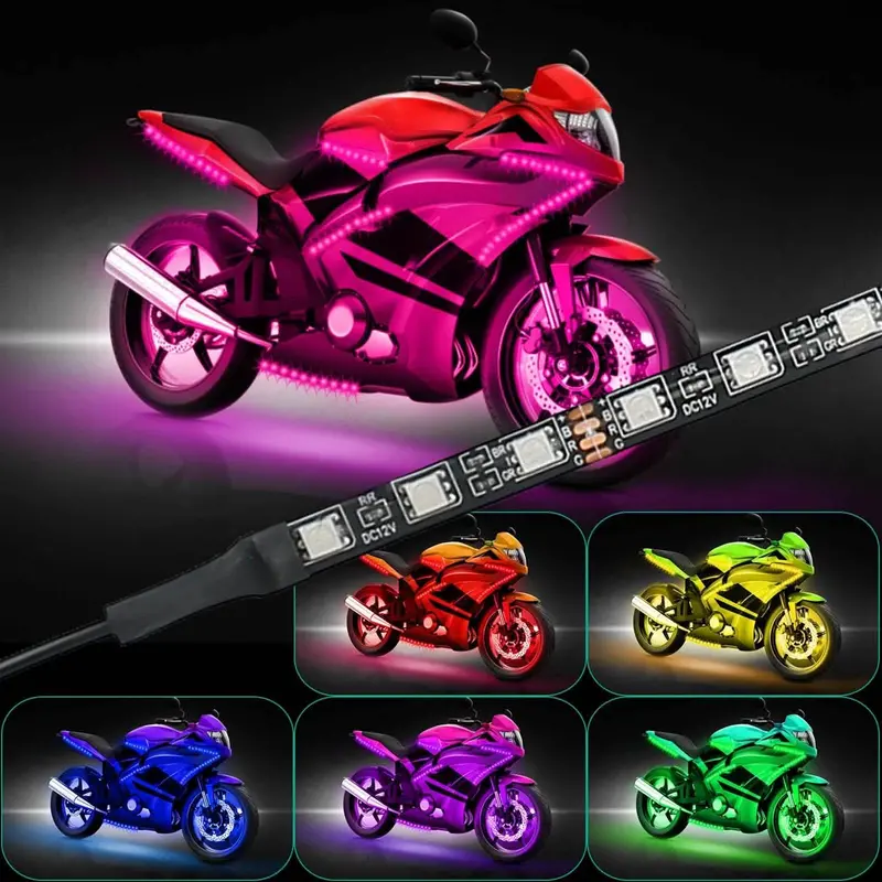 6-Piece Motorcycle Led Light Strip Kit – Flexible, Waterproof Auxiliary Lighting 1