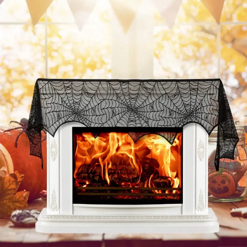 Black Lace Spiderweb Halloween Decoration – Elegant And Spooky Table Or Wall Accent 1
