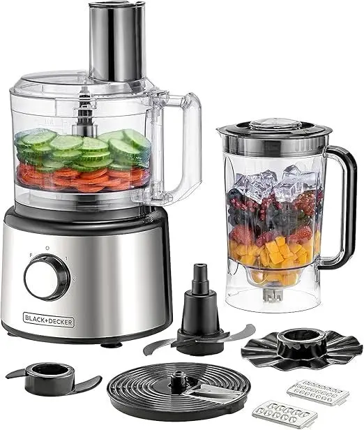 Black+Decker Food Processor – 2.3L Bowl, 750W Motor, Stainless Steel Blades, Stainless Finish 1