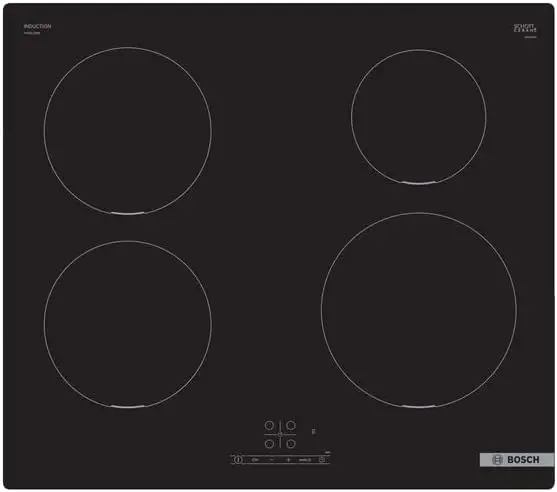 Bosch Serie 4 Induction Ceramic Hob – 60 Cm, 4 Cooking Zones, A+ Efficiency, Glossy Black Glass 1