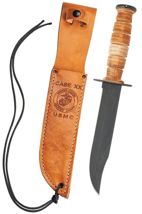 Case Usmc Grooved Leather Knife – 12-Inch Tactical Fixed Blade With Genuine Leather Sheath 1