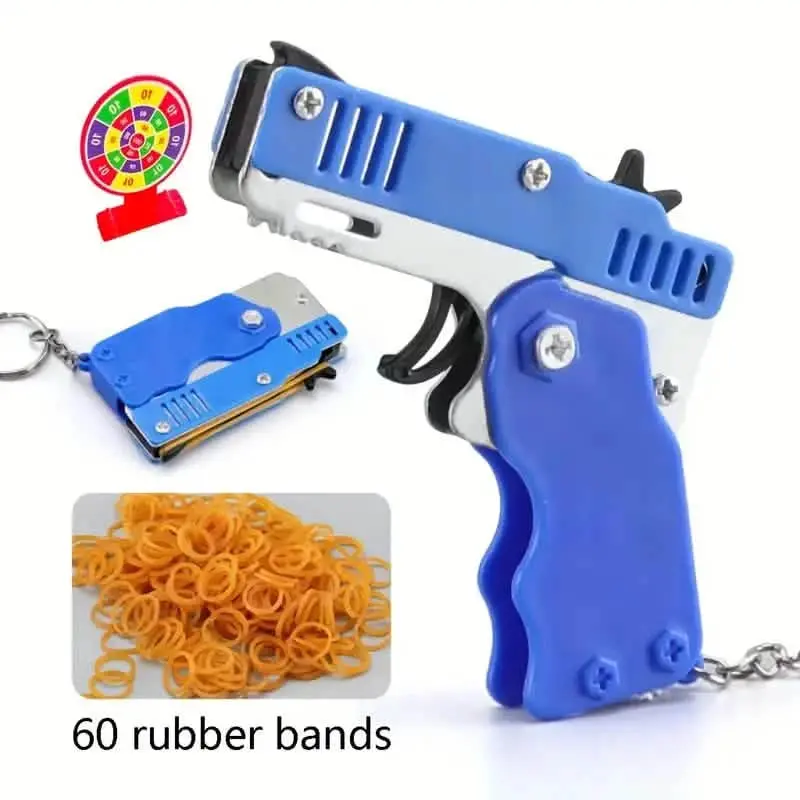 Compact Rubber Band Launcher Keychain – Foldable Metal Toy 1