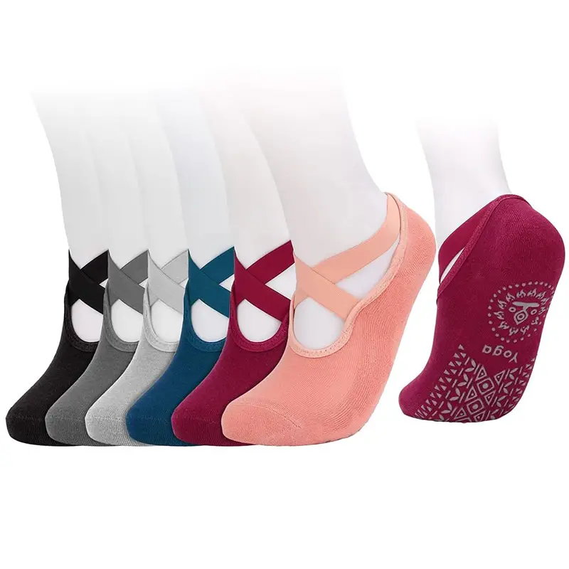 Non-Slip Yoga Socks For Women – 6-Pack Grippy Sole Socks With Ankle Straps 1
