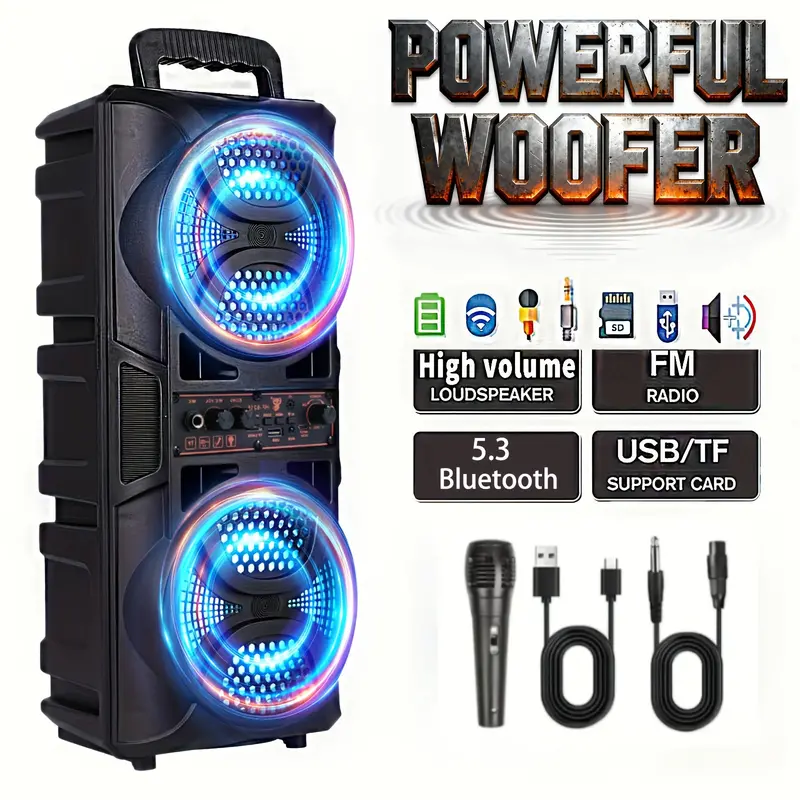 Portable Bluetooth Speaker With Deep Bass – Dual 6.5" Led Woofers & Built-In Mic 1
