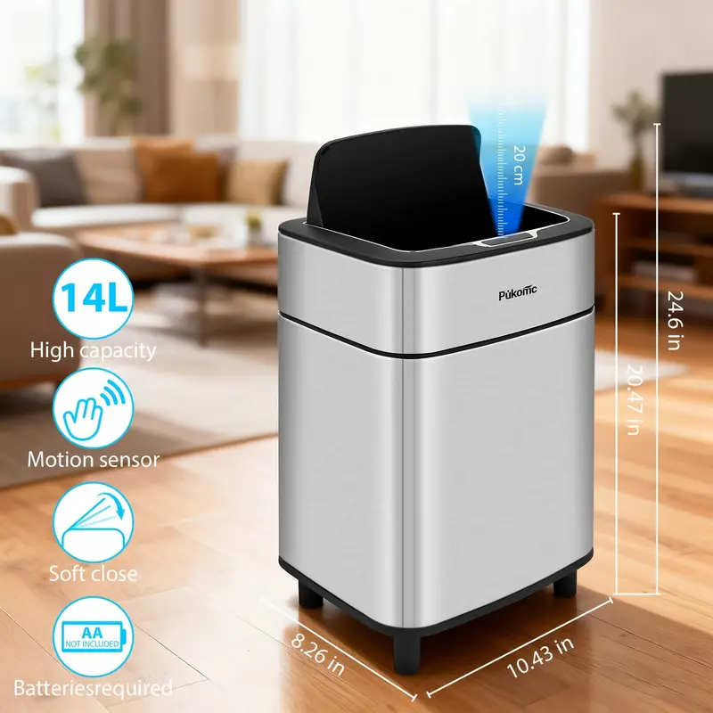 Touchless Stainless Steel Trash Can – Auto-Open Lid, Quiet Close & Odor-Seal Technology 1