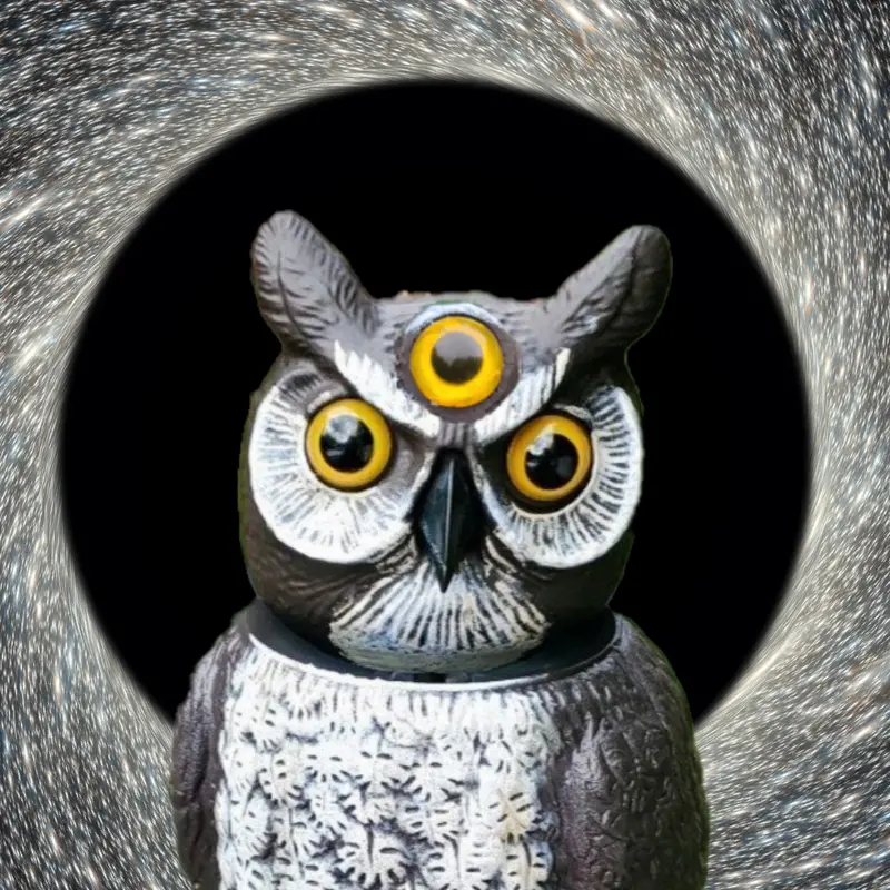 Triple-Eyed Rotating Owl Decoy – 18-Inch Natural Predator Bird Deterrent 1