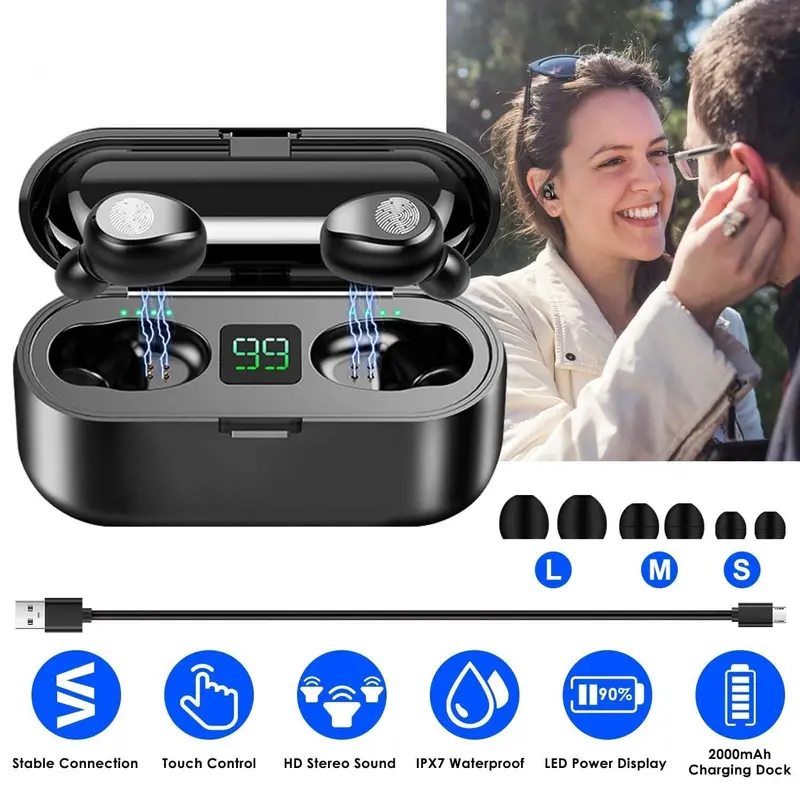 True Wireless Bluetooth Earbuds V5.0 With Led Battery Display And Magnetic Charging Case 1